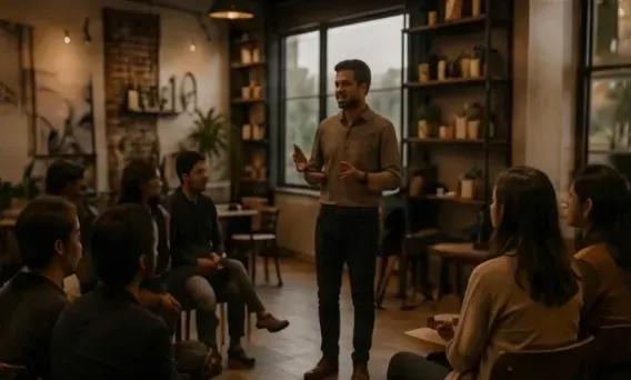 Speaker giving a talk to a seated audience